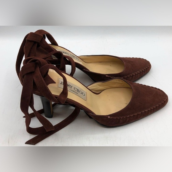 Jimmy Choo, Size 39 EU (8.5 US), Brown Suede Shoes, lace ties at ankle - Picture 1 of 13